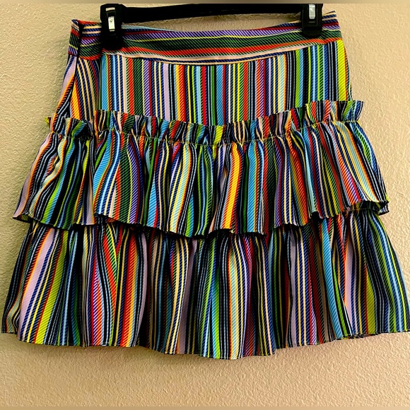 Milly Rainbow Stripes Tiered Twill Mini Skirt - Picture 4 of 5